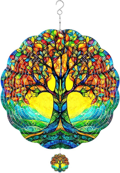 Tree of Life Hanging Wind Spinners for Women Men, 12 Inch Metal 3D, Stainless Steel Hanging Wind Catchers Sculpture for Outside, Christmas Decoration Garden, Unique Gift Xmas