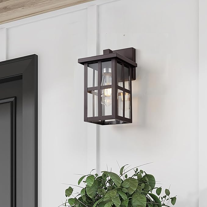 MICSIU Oil Rubbed Bronze Exterior Lights Wall Mount, Waterproof Clear Glass Outdoor Wall Lantern, 11 Inch Outdoor Wall Lights for House, Garage, Porch, Balcony