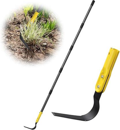 Hoe Garden Tool, 79" L Shape Sickle Garden Tool with Double-Edged Blade and Adjustable Long Handle, Heavy Duty Crack Crevice Weeding Hoe for Weeding, Loosening Soil, Trenching