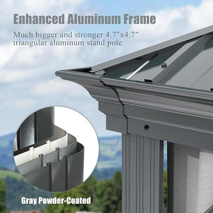 Domi 14'x22' Hardtop Gazebo Canopy,Outdoor Aluminum Gazebo with Galvanized Steel Double Roof, Extra Large Permanent Gazebo Pavilion for Patio Deck Backyard,Curtain and Netting,Grey