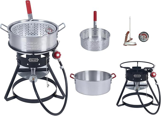 10QT Outdoor Fish Fryer Kit – Heavy-Duty Aluminum Pot, 6.7QT Basket, Propane Deep Fryer with 0-10 PSI Regulator & Steel Frame – Ideal for Seafood & More