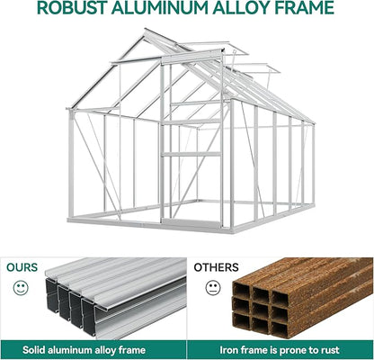 YITAHOME 6X12FT Polycarbonate Greenhouse Large Heavy Duty Green Houses Outdoor Greenhouses Aluminum Sliding Doors Vent Window for Garden Backyard, Silver