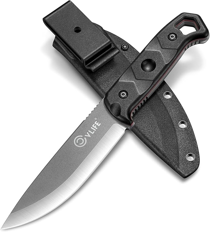 CVLIFE Full Tang Fixed Blade Knife with Sheath,Sharp Blade Made of D2 Steel with Nylon Fiberglass Handle,Survival Knife for Men Outdoor Hunting Camping and EDC Bushcraft,Black