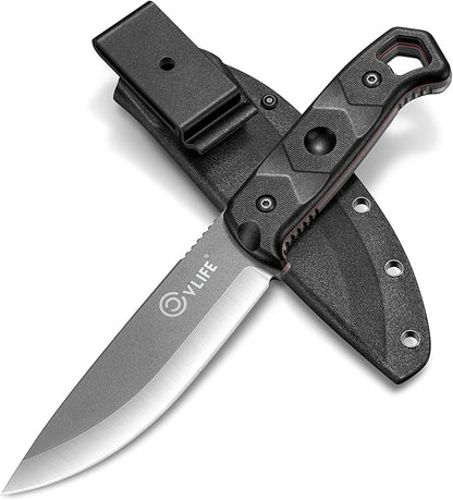 CVLIFE Full Tang Fixed Blade Knife with Sheath,Sharp Blade Made of D2 Steel with Nylon Fiberglass Handle,Survival Knife for Men Outdoor Hunting Camping and EDC Bushcraft,Black