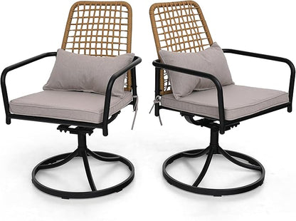 7 Pieces Rattan Patio Swivel Chairs, 63" x 38" Rectangle Table Set and Rocker Wicker Patio Chairs with Cushions