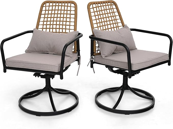 7 Pieces Outdoor Patio Rattan Swivel Chairs and 63"x38" Rectangle Table Set with Cushions