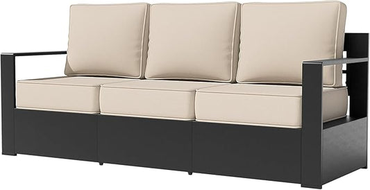 Aluminum Patio Sofa - 3-Seater Outdoor Sofa with 6" Thick Water-insistant Cushions, All-Weather Use Frame, Removable Cover, Ideal for Garden, Poolside (Beige)