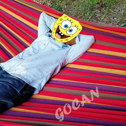 Brazilian Double Hammock 2 Person Extra Large Canvas 250x160cm Total Length 350cm Load 500lb Cotton Hammock for Garden Outdoor and Indoor Rainbow(98 * 65'')