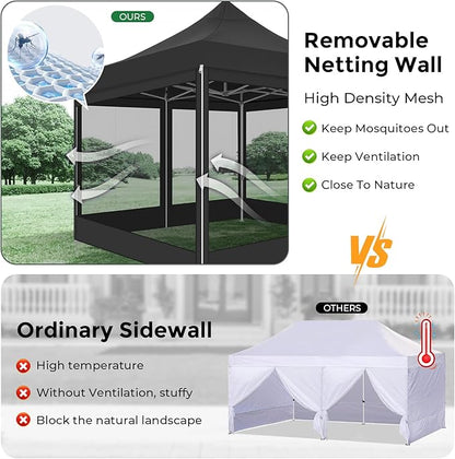COBIZI 10x10 Heavy Duty Pop Up Canopy with 4 Mosquito Netting Wall, Easy Set Up Commercial Gazebo Party Tent, Outdoor Instant Screen Canopy for Backyard, Patio, Garden, Black