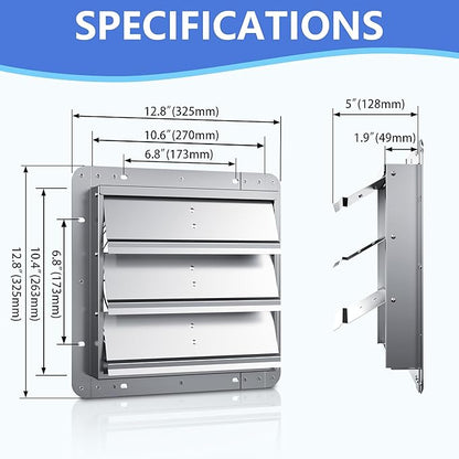 10 Inch Galvanized Shutter Exhaust Louver Vent, Automatic Gravity Shutter Louver Vent for Home Attics, Workshops, Barn, Greenhouse (Motor&Blades are not Included)
