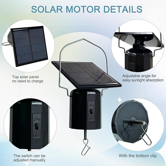 Goolyrusim Solar Powered Wind Spinners Motor, Rotating Solar Energy Operated Motor for Wind Spinner Chimes Sun Catchers, Hanging Display Garden Yard Patio Lawn Outdoor Decor Load Capacity of 4 lbs