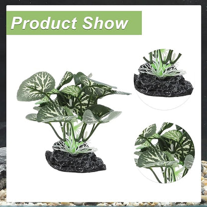 Aquarium Plastic Plants, Silk Aquarium Plants, Silk Plants for Betta Fish Tank, Plastic Plant Decoration for Aquarium, Green, Round Leaves, 3.94" Tall