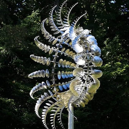 Magical Metal Windmill, Stainless Steel Windmill,Kinetic Metal Wind Spinners Garden Stake, 3D Wind Sculptures Move with The Wind Lawn Solar Wind Catcher Outdoor Patio Garden Decoration (SILVER-2PCS)