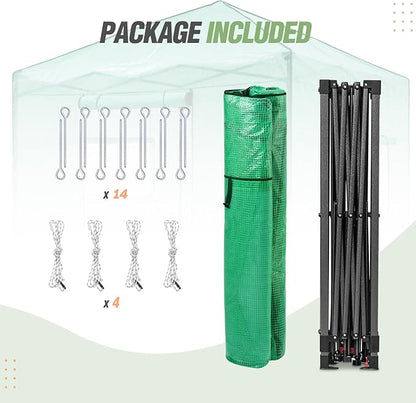 EAGLE PEAK Instant Pop-up Greenhouse, Indoor Outdoor Plant Gardening Green House, Roll-Up Zipper Doors and Side Windows, Walk in 10x10 ft, Green/Clear