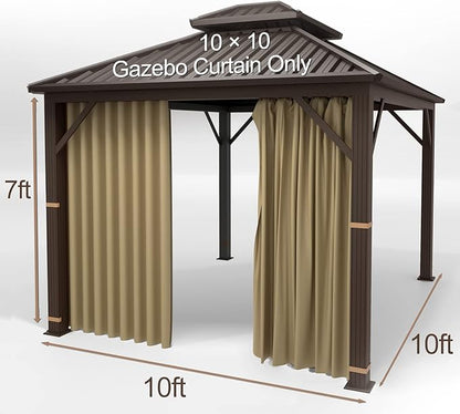 Gazebo Universal Replacement Privacy Curtain – Hugline 10' x 10' Gazebo Side Wall Outdoor Privacy Panel with Zipper (Khaki)