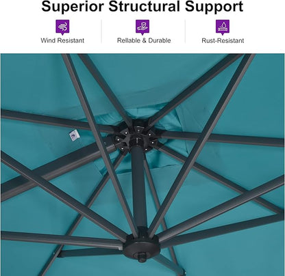 PURPLE LEAF 10 Feet Patio Umbrella Outdoor Cantilever Square Umbrella Aluminum Offset Umbrella with 360-degree Rotation for Garden Deck Pool Patio Turquoise Blue