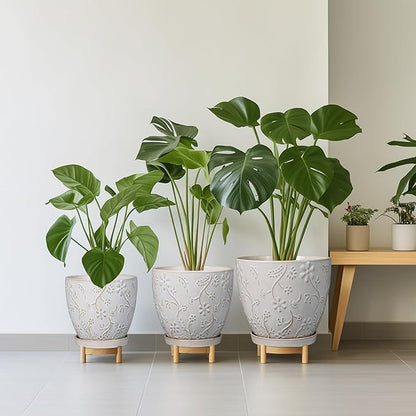 10 Inch Plant Pot Ceramic Planter Pot with Drainage Hole and Saucer Round Planter Large Flower Pot for Indoor Outdoor Plants Home Garden Decor White