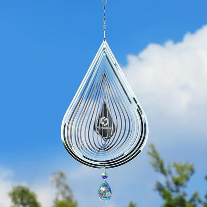 3D Wind Spinners Outdoor Flowing-Light Effect Metal Garden Decor, Highly Reflective Bird Deterrents for Outside, Mirrored Wind Sculptures to Scare Birds Away from Yard Patio Farm (Water-Drop-Silver)