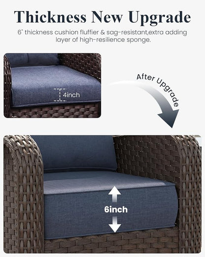 LayinSun 9 Piece Wicker Outdoor Furniture Set with 6-inch Comfy Cushions, High Back Patio Furniture Set with Swivel Rocking Chairs and Side Table