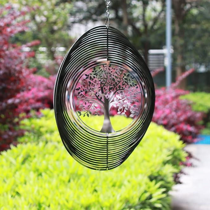 SPRING SONG Tree of Life 3D Wind Spinner for Yard and Garden Mirrored Stainless Steel Spinner Indoor and Outdoor Hanging Decor Crafts Ornament Gifts Kinetic Art Yard Garden Spinner