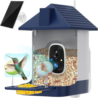 Smart Bird Feeder with Camera Solar Powered, 2.5K Live Video Bird House Camera, AI Identifies, Auto Capture & Notify, Motion Detection, Cloud Storage, Color Night Vision, Ideal Gift for Bird Watching