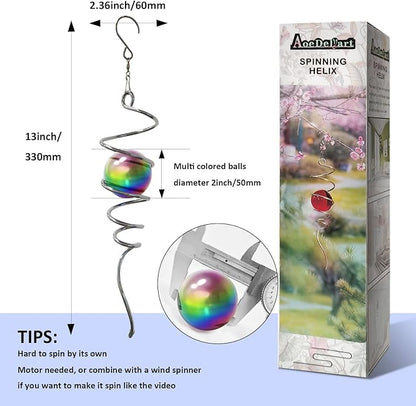 Multi Color Wind Spinner Tail Gazing Ball Spiral Decorative Wind Sculptures - 13in Height