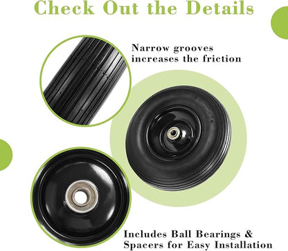 Parts Camp 13" Wheelbarrow Tires and Wheels 4.00-6 Pneumatic Tires with 5/8"&3/4" Bore Hole and 1.75" Centered Hub Wheelbarrow Tire Fit Wheelbarrows/Wagons/Dolly/Trolley/Hand truck(2 Pack)