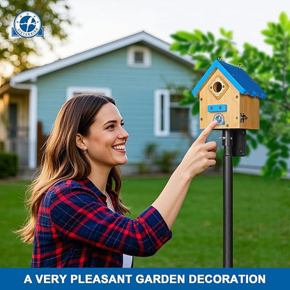 Wren Bird House for Outside, Premium Wooden Wren Bird Houses, Hanging Chickadee Bird House, Weatherproof Garden Decor Birdhouses for Outdoors, Blue Color Roof Bird Nesting Titmouse