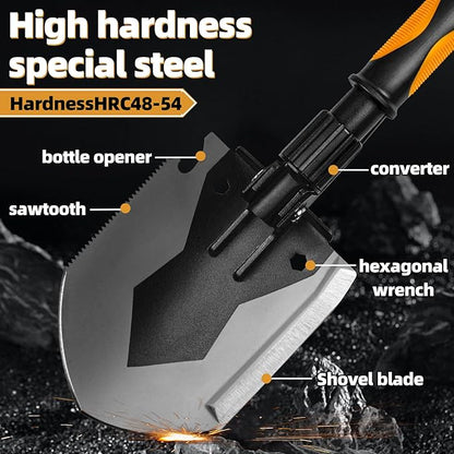 28" Tactical Folding Shovel Military Multi-Tool - Entrenching Tool with Pick/Axe/Saw, Carry Case - Portable for Car, Camping,Snow, Hiking, Survival Gear