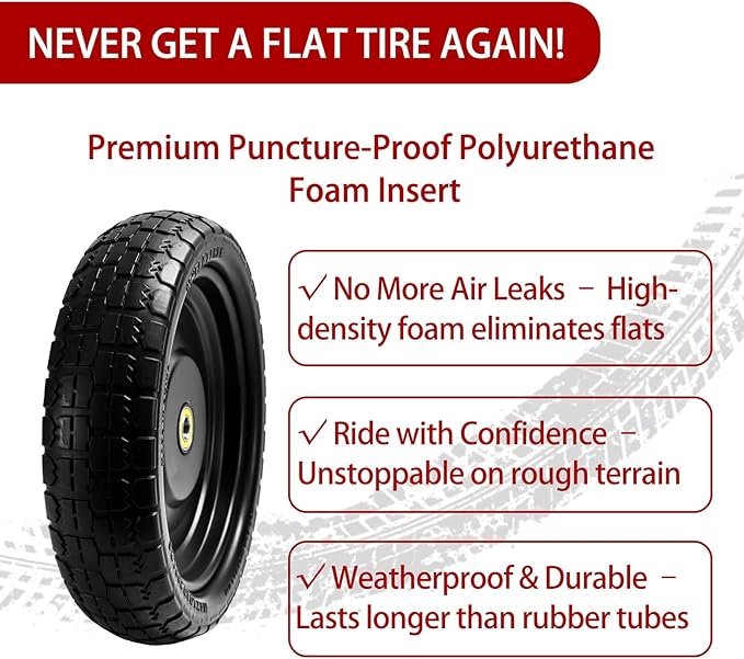 13" Flat-Free Tires and Wheels Replacement Gorilla Cart, 4.00-6 Flat-free Solid Tires for Garden Carts, Wheelbarrows & Yard Trailers - with 5/8" Bearings, 2.1" Hub Offset(4-Pack)