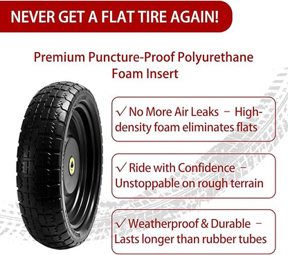 13" Flat-Free Tires and Wheels Replacement Gorilla Cart, 4.00-6 Flat-free Solid Tires for Garden Carts, Wheelbarrows & Yard Trailers - with 5/8" Bearings, 2.1" Hub Offset(4-Pack)
