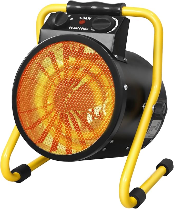 Portable Greenhouse Heater, Overheat Protection, 1500W Radiant Electric Heater for Indoor and Outdoor Use, Garage, Grow Tent, RV, IPX4 Water Resistant, 1 Piece, Black