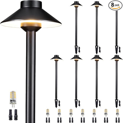 Gardenreet Brass Low Voltage Path Lights - 12V Landscaping Pathway Light IP65 Waterproof, Wired Walkway Lighting Outdoor, LED Black for Lawn Backyard with 3W 5000K Daylight G4 Bulb (8 Pack)