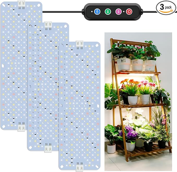 40W Ultra-Thin Panel Full Spectrum Grow Lights, 576 LEDs Plant Grow Light for Indoor Plants with Daisy Chain Function, Grow Lights for Seed Starting with 4/8/12H Auto On/Off Timer (3pcs)