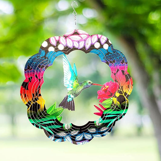 Wind Spinner Yard Art Garden Decor 3D Stainless Steel Metal Sculptures Kinetic Hanging Whirligigs Hummingbird Decorations Backyard Outside Indoor Outdoor Patio Ornaments Clearance Sun Catcher Windmill