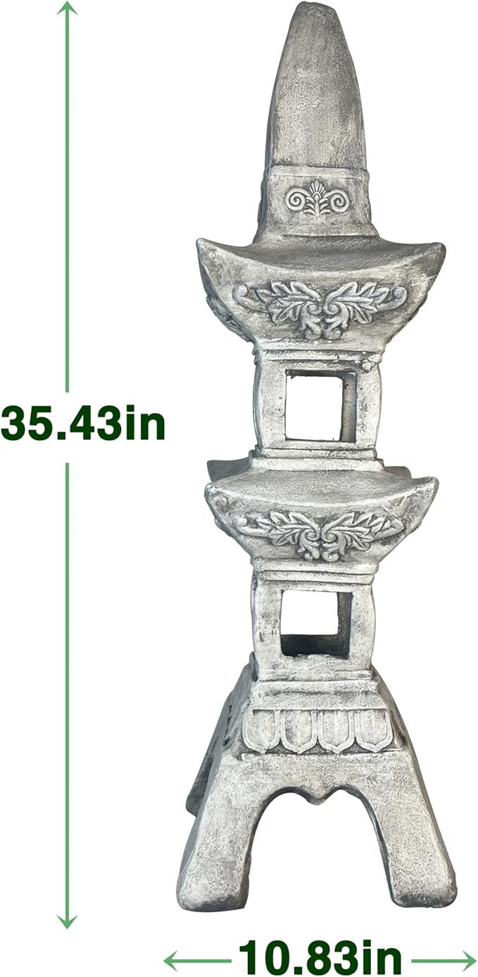 35.5’’High Asian Zen Pagoda Magnesium Oxide Tall Lantern Statue Outdoor Sculpture for Garden Backyard Decor Pagoda Statue Miniature Tower Lantern Landscape Garden Decoration