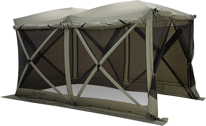 Gazelle Tents™ Tandem Gazebo, Easy Pop-Up Hub Screen Tent, Durable, TriTech Mesh, Waterproof, UV Resistant, 10-Person, Agave Green, 89" x 86" x 156", GG800AG
