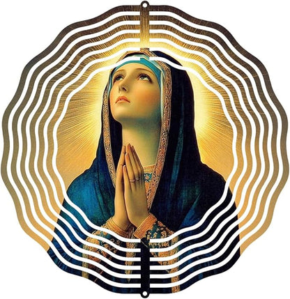 Virgin Mary Prayer Wind Spinner, Metal Wind Spinners Outdoor Indoor, Religious Virgin Mary Hanging Garden Decor for Outside, Stainless Wind Spinners for Yard and Garden 10 inch 3D (25.76X25 CM)