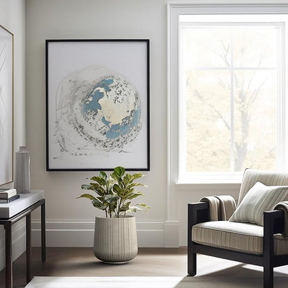 Kante 13.0" Dia Round Fluted Concrete Planter, Large Plant Pot with Drainage, Smooth Weathered Concrete Finish with Warm Brown Interior, for Indoor and Outdoor Use