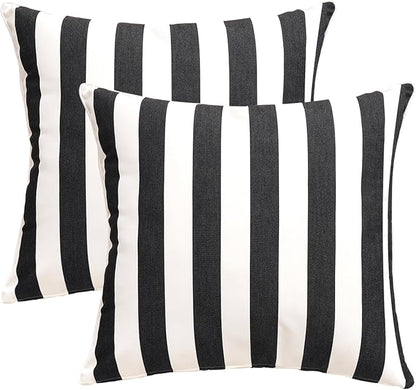 Pack of 2 Decorative Outdoor Throw Pillows 23" x 23" Square Garden Cushion for Patio Sofa Thick Cushion for Couch,Sofa,Black Stripes