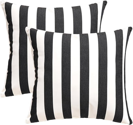 Pack of 2 Decorative Outdoor Throw Pillows 23" x 23" Square Garden Cushion for Patio Sofa Thick Cushion for Couch,Sofa,Black Stripes