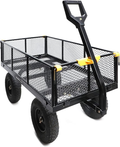 Olympia Tools Steel Garden Cart 1,000lbs 6-cu ft Utility Cart, Heavy Duty Wagon, with Removable Mesh Sides to Convert into Flatbed, Lawn and Utility Wagons Cart