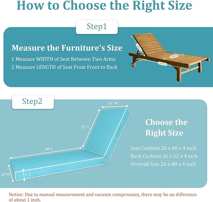 Chaise Lounge Cushions Outdoor Furniture 80 x 26 Inch Patio Lounge Chair Cushions 4'' Thick Waterproof Outdoor Chaise Cushion Weather Resistant Pool Lounger Cushion(Lake Blue)