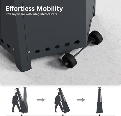 LAUSAINT HOME Hexagon Pyramid Patio Heater, 48,000 BTU Outdoor Patio Heater All Stainless Steel, Upgraded Quartz Glass Tube Propane Heater for Backyard Commercial, Tip-Over Protection, Cover & Wheels