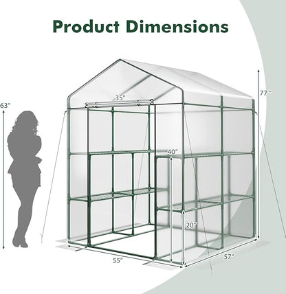 Happygrill Walk-in Greenhouse, Winter Hot House w/4 Tiers, 8 Shelves, Roll-up Zippered Door, Waterproof PVC Film, Portable Greenhouses for Outdoors for Potted Plants, Fruits, Vegetables, Flowers