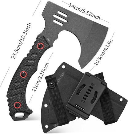 C1391 Camping Axe Camping Hatchet,DC53 Steel Blade with Micarta Handle Survival Hatchets Bushcraft Axe with Kydex Sheaths for Camping Hiking and Chopping Wood(Black)