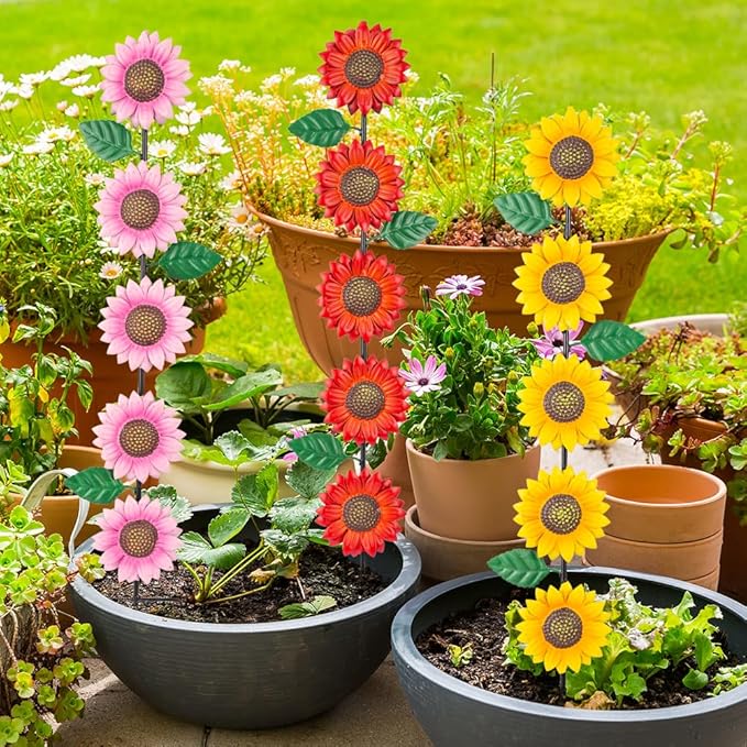 Garden Decor for Outside,3 Pack Sunflowers Metal Yard Art Decorative Garden Stakes,Metal Flowers Spring Garden Stakes Decor,Landscape,Patio(22.6 * 4.7IN)