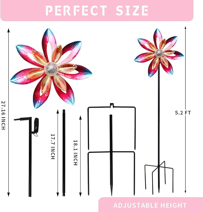 WONDER GARDEN Wind Spinners for Yard and Garden-Solar Wind Spinner - 5.2 FT Wind Sculptures & Spinners Windmill with LED Light Glass Ball for Garden Patio Outdoor Decor