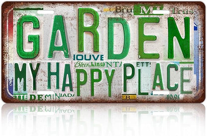 Vintage Garden Metal Tin Sign License Plate Wall Decor for Garden Lover 12 x 6 Inches - my happy place