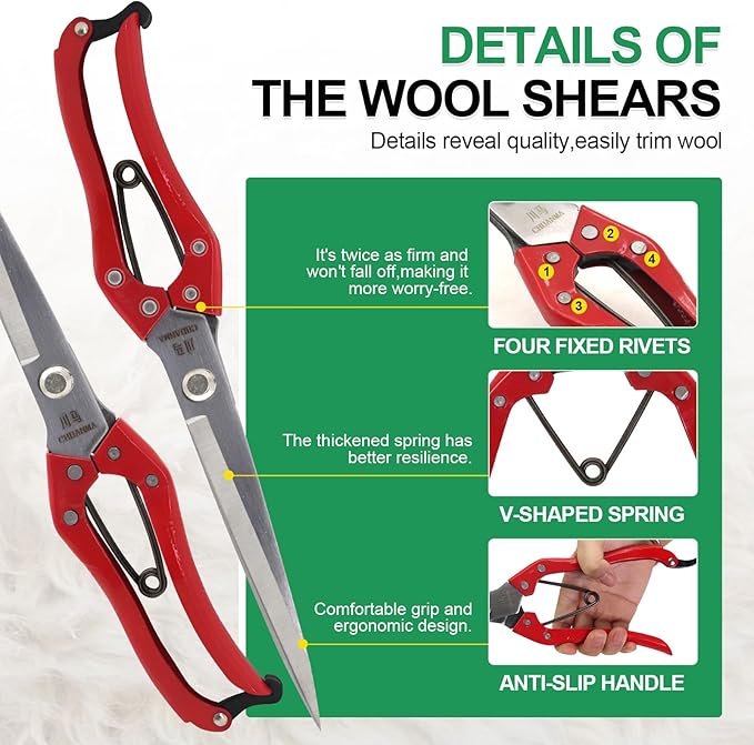 Manual Wool Shearing Shear Stainless Steel Trimming Scissor Long blades Multifunctional garden shears Craft Scissors with spring Red